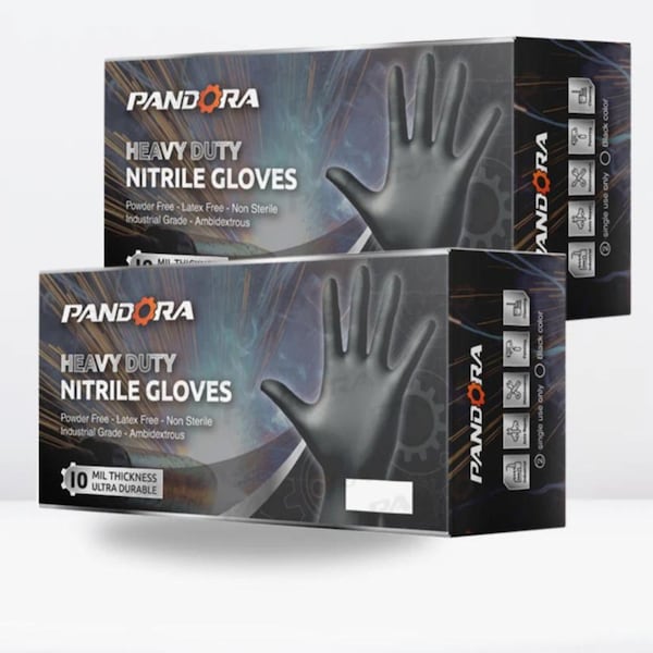 Pandora Disposable Gloves, 10 mil Palm, Nitrile, Powder-Free, XL, 80 PK, Black - PAN-BL-XL