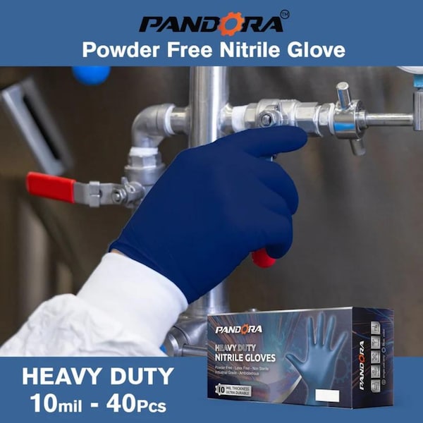 Pandora Disposable Gloves, 10 mil Palm, Nitrile, Powder-Free, XL, 80 PK, Black - PAN-BL-XL