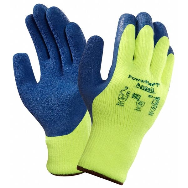 Ansell Hi-Vis Cut-Resistant Coated Gloves, Cut Level A3 , Dipped , Natural Rubber Latex , Rough , M 1 PR - 80-400
