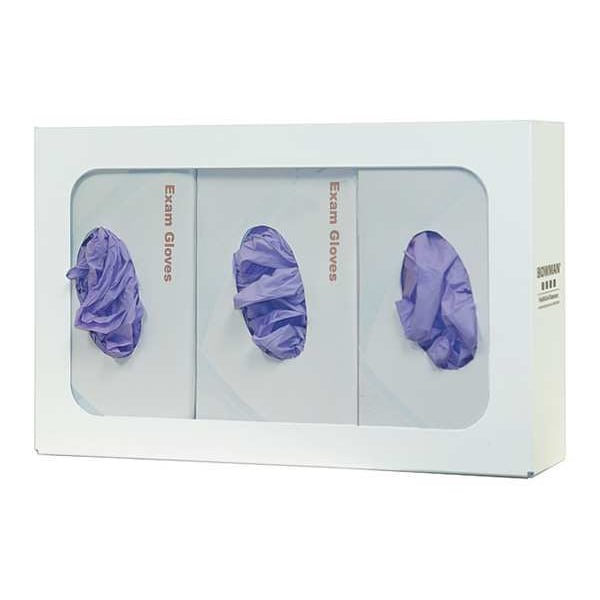 Bowman Dispensers Glove Box Dispenser, Powder-Coated Steel, Holds (3) Boxes , White , 10 in H x 15-7/8 in W x 3-7/8 in D - GB-003