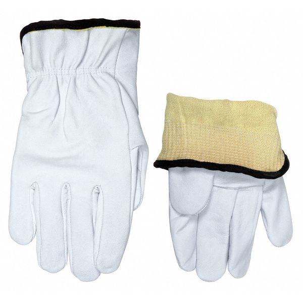 Mcr Safety Leather Drivers Gloves, Shirred Slip-On Cuff, Straight Thumb, White, L, 1 PR - 3601KL