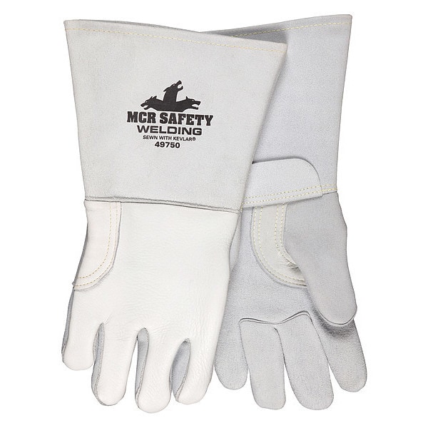 Mcr Safety 49750 Welding Leather Glove, Gauntlet Cuff, Straight Thumb, Premium Elkskin, L, 12 PK - 49750L