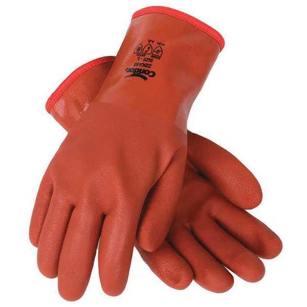 Condor Chemical Resistant Gloves, PVC, 12 in L, Red Brown, L, 1 PR - 22KA68