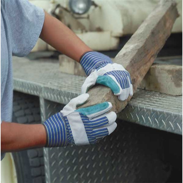 Condor Leather Gloves, Cowhide, Safety Cuff, Wing Thumb, Full Finger, Blue/Gray, L, 1 PR - 2AH54