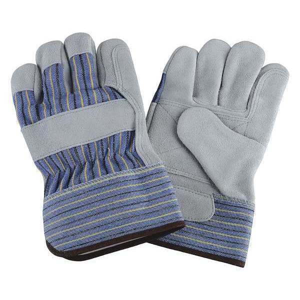 Condor Leather Gloves, Cowhide, Safety Cuff, Wing Thumb, Full Finger, Blue/Gray, L, 1 PR - 2AH54