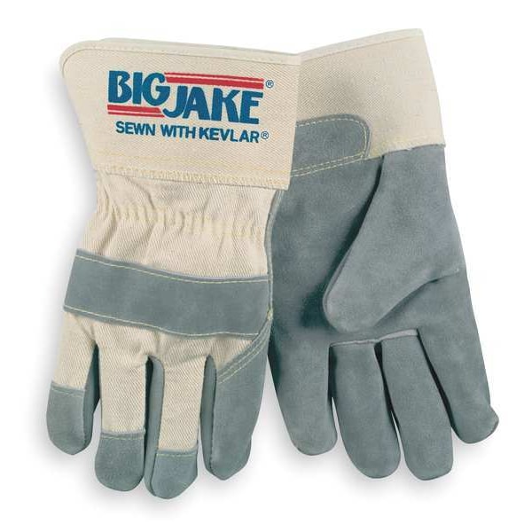 Mcr Safety Leather Gloves, Cowhide, Safety Cuff, Wing Thumb, Gray, L, 1 PR - 1702L