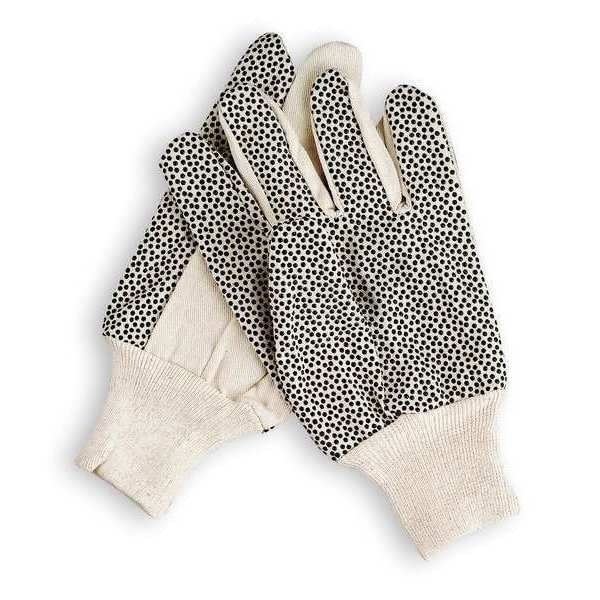 Condor Knit Gloves, Cotton/Polyester, Dotted Palm, Knit, White/Black, 1 PR - 6AF50