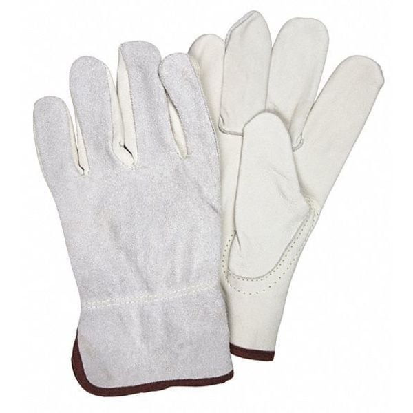 Mcr Safety Leather Drivers Gloves, Slip-On, Keystone Thumb, Gunn Cut, Beige, M 12 PK - 32056M