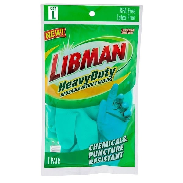 The Libman Co Libman Heavy-Duty Reusable Gloves, L, 13 in L, Nitrile, Green - 1319