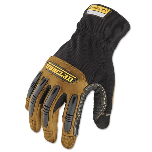 Ironclad Performance Wear Leather Palm Gloves, Wing Thumb, Black/Tan, L, 1 PR - RWG04L