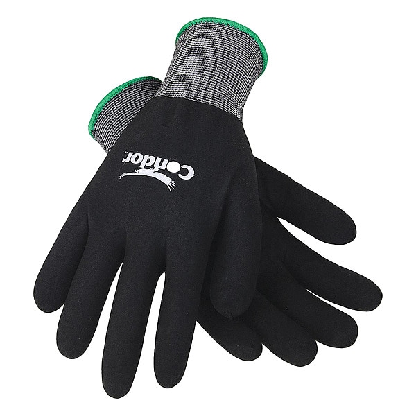 Condor Coated Gloves, Nitrile, Foam, Full, 4 Abrasion Level, Black, XL (10) 1 PR - 19K983