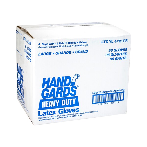 Handgards General Purpose Reusable Yellow Latex Large Glove, Pair, PK12 - 303400533