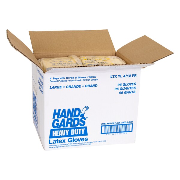 Handgards General Purpose Reusable Yellow Latex Large Glove, Pair, PK12 - 303400533