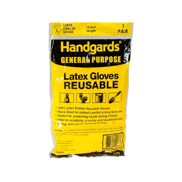 Handgards General Purpose Reusable Yellow Latex Large Glove, Pair, PK12 - 303400533
