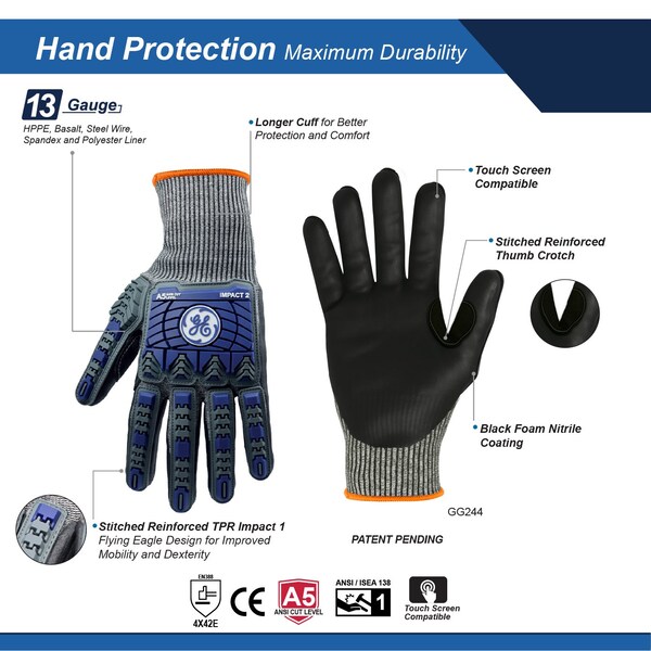Ge 18 Ga Foam Nitrile Tpr Impact A5 Glove 2Xl - GG2442XLC