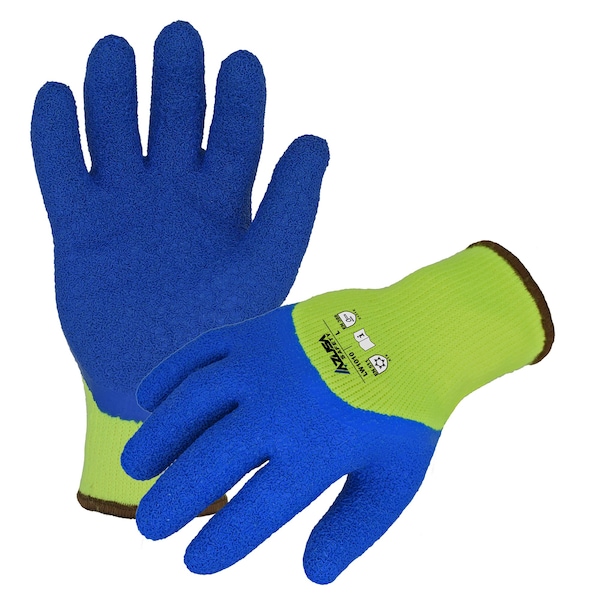 Azusa Safety Coated Winter Work Gloves, Knit Wrist Cuff, Hi-Vis Lime/Blue, X-Large - LW1010