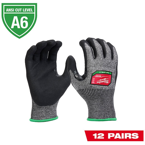 Milwaukee Tool Cut Protection Dipped Gloves, , Sandy Nitrile Palm and Fingertips, Elastic/Knit, Gray, 12 PK - 48-73-7000B