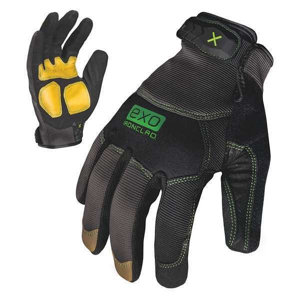 Ironclad Performance Wear EXO Mechanics Gloves, Genuine Leather Palm, Polyester Back, L, Black/Green - EXO2-MLR-04-L