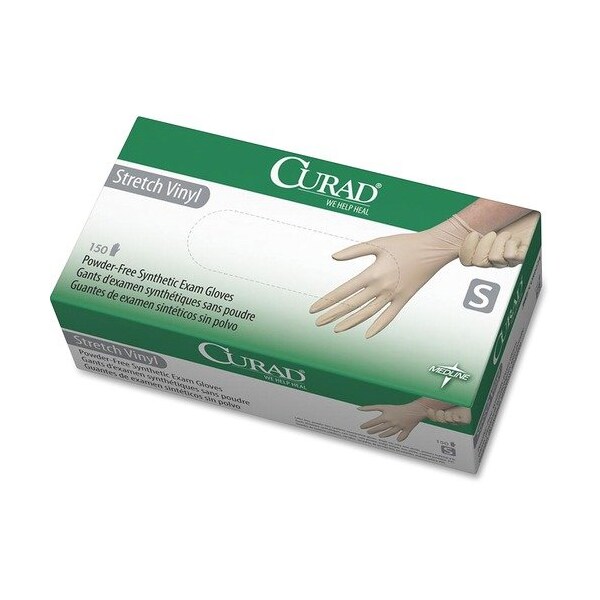 Medline Industries Disposable Gloves, Stretch Vinyl, Powder-Free, S, 150 PK, Cream - MII6CUR9224