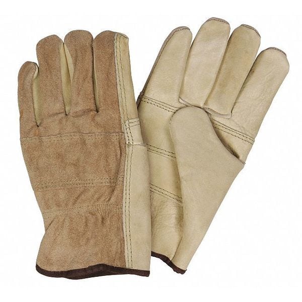 Mcr Safety Leather Drivers Gloves, Slip-On, Keystone Thumb, Gunn Cut, Beige (Palm), Brown/Gray (Back), S 12 PK - 32055S