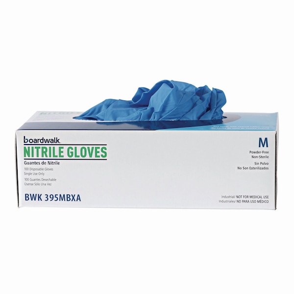 Boardwalk 395 Series, Disposable Gloves, 5 mil Palm, Nitrile, Powder-Free, M, 100 PK, Blue - 395MBXA