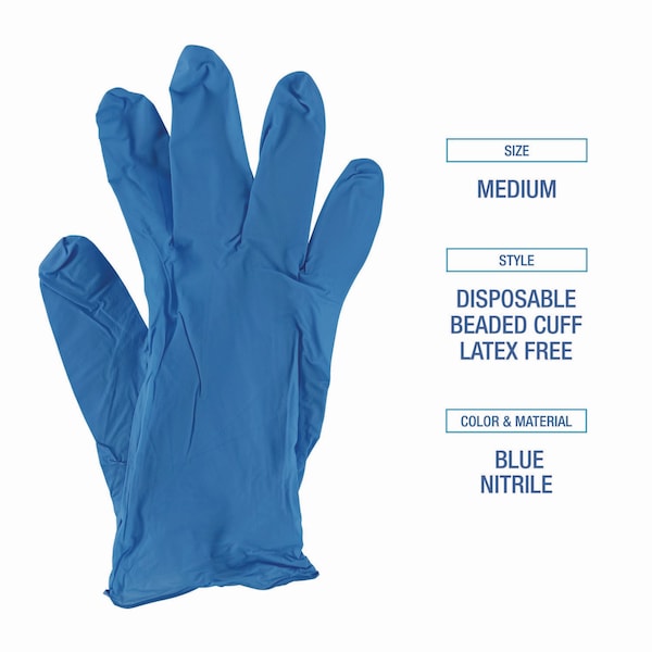 Boardwalk 395 Series, Disposable Gloves, 5 mil Palm, Nitrile, Powder-Free, M, 100 PK, Blue - 395MBXA