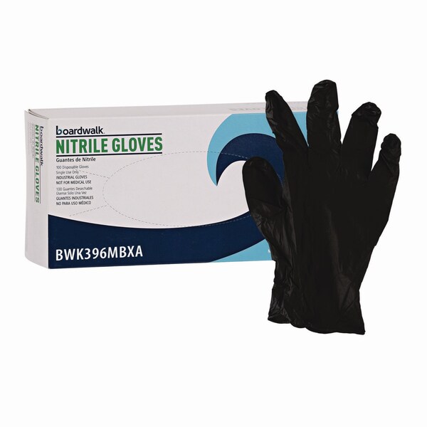 Boardwalk 396 Series, Disposable Gloves, 4.4 mil Palm, Nitrile, Powder-Free, M, 100 PK, Black - BWK396MBX