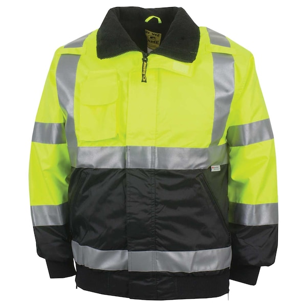 Game Workwear Hi-Vis Bomber Jacket, 100% Polyester Oxford, Hi Vis Lime, 3XLT - 1370