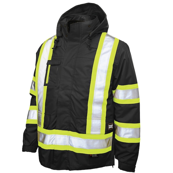 Tough Duck Hi-Vis 5-in-1 Safety Jacket, 300D Poly Oxford with PU Coating, Class 1 Type O, Black, 7XL - S42671