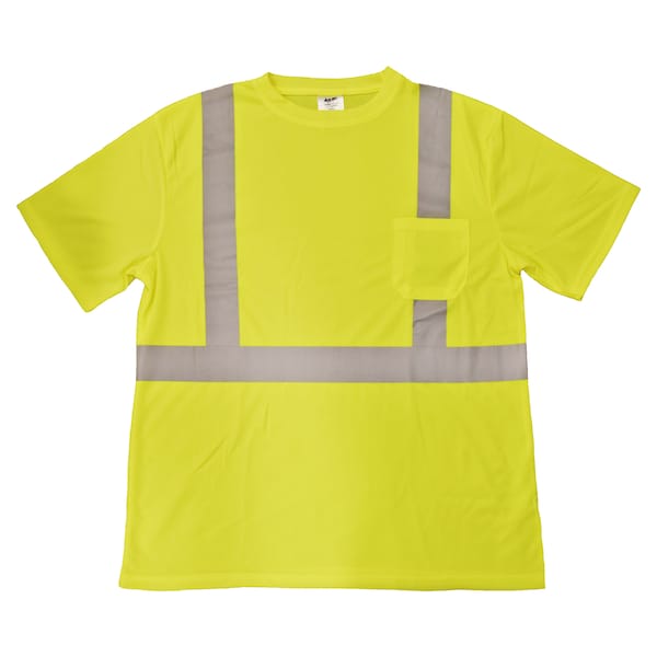 Azusa Safety Hi-Vis ANSI Type R, Class 2 Short Sleeve T-Shirt w/ 2" Reflective Tape and Left Front Pocket, L - STG2