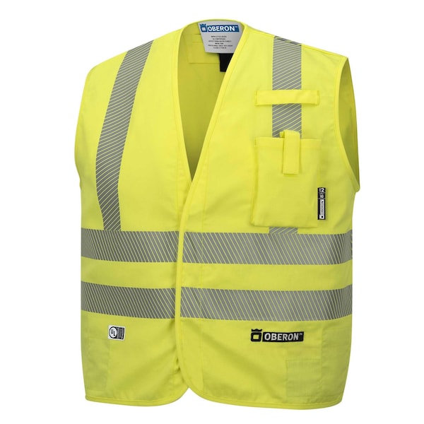 Oberon Hi-Vis FR/ARC-Rated 7.5 oz 88/12 Safety Vest, Snap Closure, Hi-Vis Yellow, L - ZFA106-L