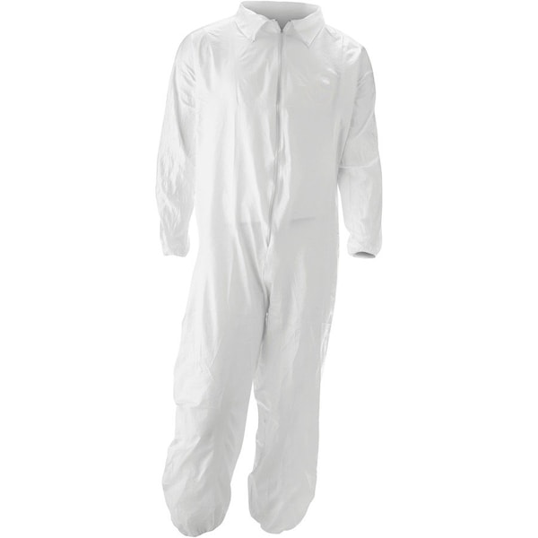 Malt Disposable Coverall, Collared, L, Polyolefin, Zipper, Elastic Cuff, Elastic Ankle, 25 PK - IMPM1017L
