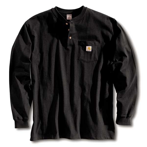 Carhartt Men's Long Sleeve Henley, Cotton, Pullover/Button Closure, 1 Pocket(s), Black - K128-BLK 3XL REG