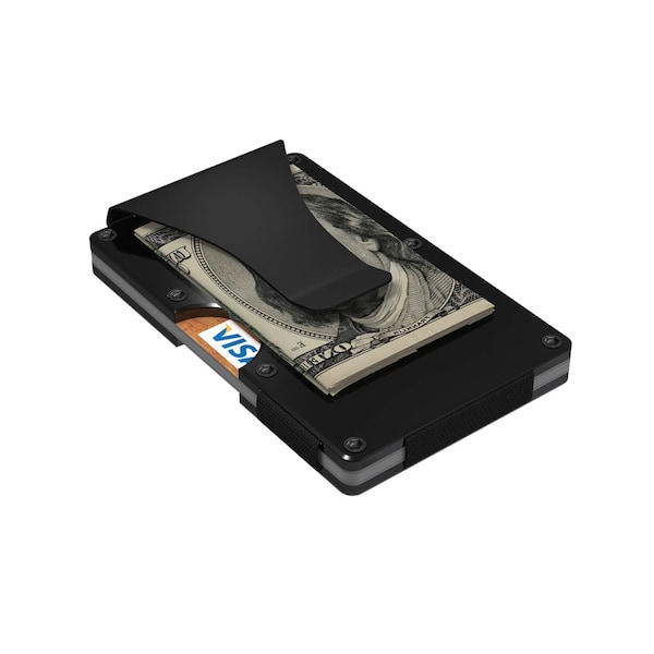 Grid Wallet Aluminum Wallet with Money Clip, Black - ALUBLK-CLIP