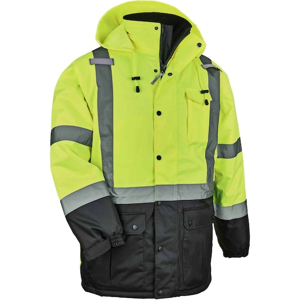 Ergodyne Hi-Vis Parka, 300D Oxford Polyester, Class 3 Type R, Hi-Viz Lime, L - 8384