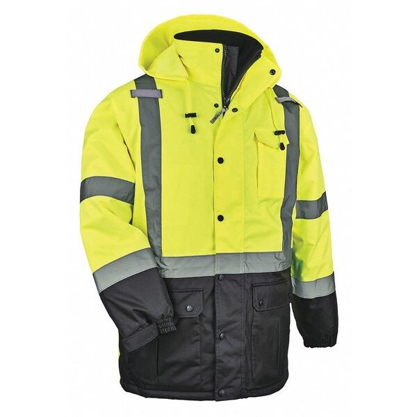 Ergodyne Hi-Vis Parka, 300D Oxford Polyester, Class 3 Type R, Hi-Viz Lime, L - 8384