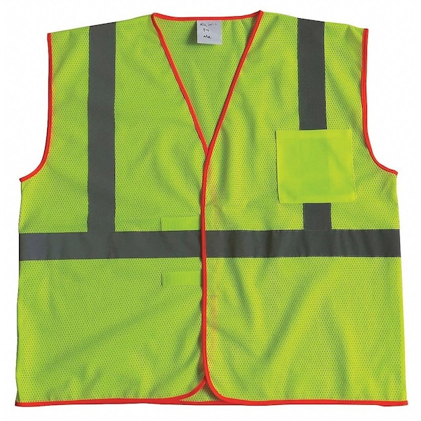 Condor High-Visibility Vest, ANSI Class 1, U-Block, Mesh Polyester, Hook-and-Loop, Lime, Size L/XL - 53YK40