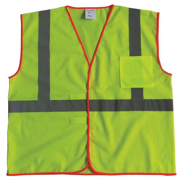 Condor High-Visibility Vest, ANSI Class 1, U-Block, Mesh Polyester, Hook-and-Loop, Lime, Size L/XL - 53YK40