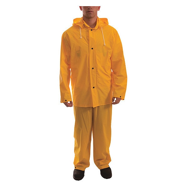Tingley 3-Piece Rainsuit w/Detachable Hood, PVC, Bib Overalls, .2mm Thickness, Yellow, XL - S61317