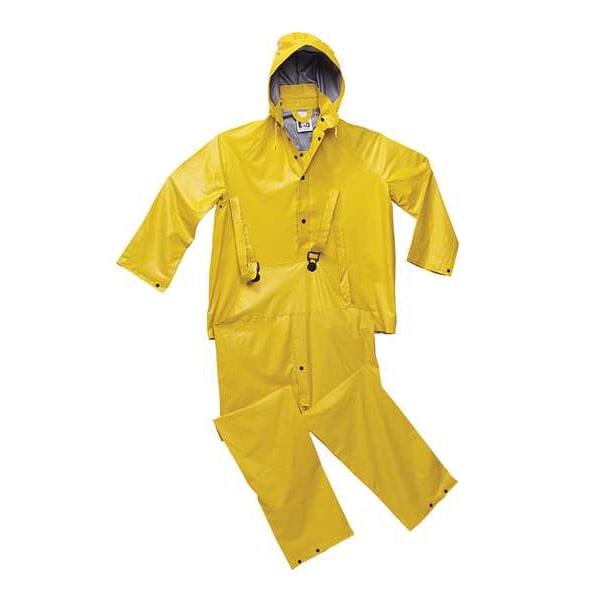 Tingley 3-Piece Rainsuit w/Detachable Hood, PVC, Bib Overalls, .2mm Thickness, Yellow, XL - S61317