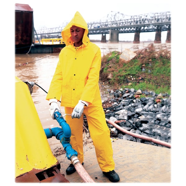 Mcr Safety 3-Piece Rainsuit with Detachable Hood, PVC, 0.35 mil Thick, Detachable, Yellow, XL - 2003XL