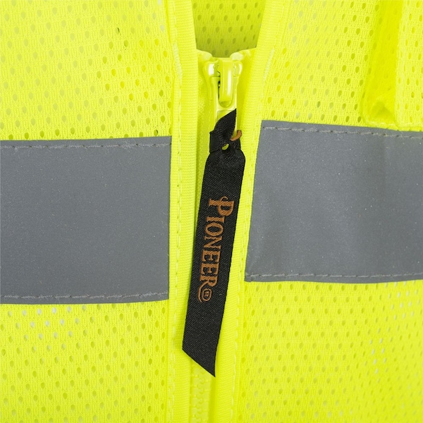 Pioneer Safety Vest, Polyester Mesh, ANSI Class 2, Zipper Closure, Cell Phone Pocket, Lime, 2XL - V1060360U-2XL