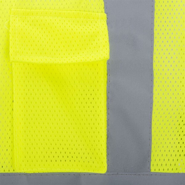Pioneer Safety Vest, Polyester Mesh, ANSI Class 2, Zipper Closure, Cell Phone Pocket, Lime, 2XL - V1060360U-2XL