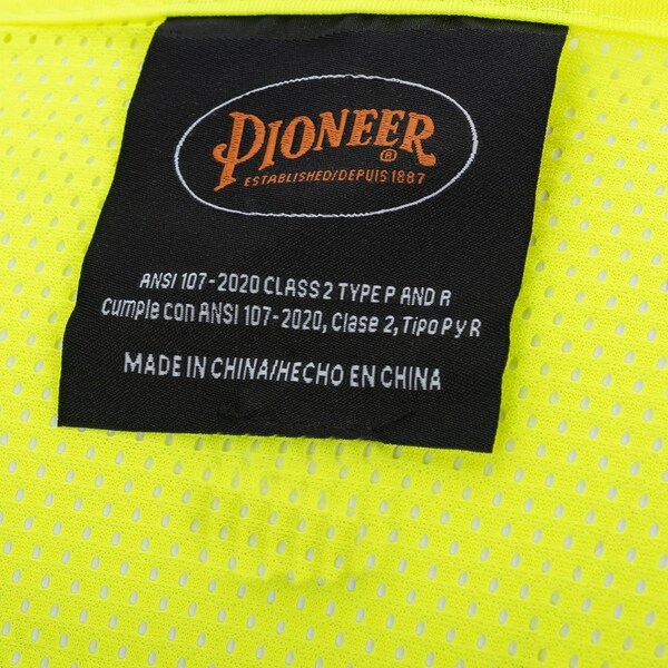 Pioneer Safety Vest, Polyester Mesh, ANSI Class 2, Zipper Closure, Cell Phone Pocket, Lime, 2XL - V1060360U-2XL