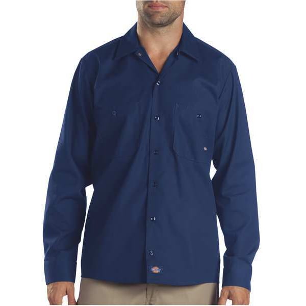 Dickies Men's Long Sleeve Industrial Work Shirt, Cotton/Polyester, Button Closure, Navy - L535NV RG 2XL
