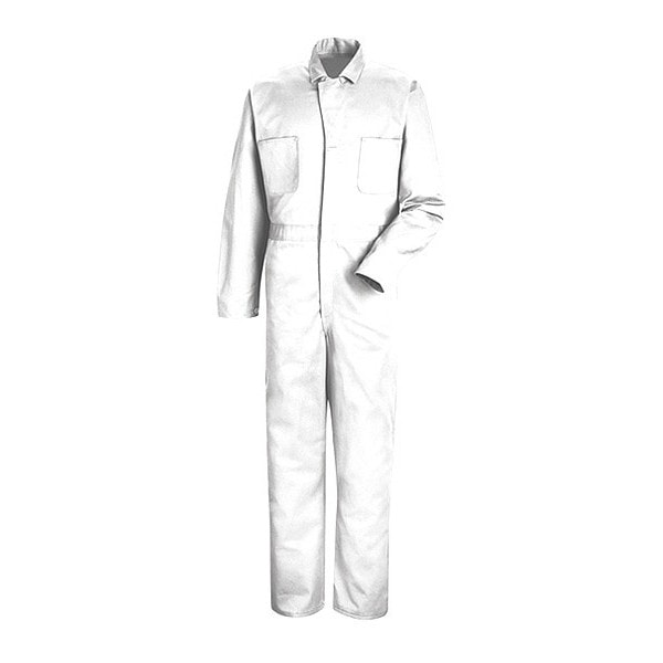 Red Kap White Cotton Coveralls, 52", Cotton, Snap Front - CC14WH LN 52