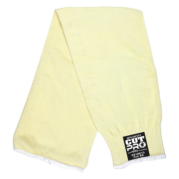 Mcr Safety Cut-Resistant Sleeve: ANSI/ISEA Cut Level A6, 18 in Length, Yellow, Knit Cuff - 9318K13