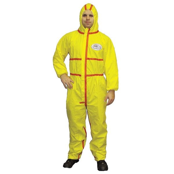 Chemsplash Chemical Resistant Coverall, Hooded, XL, Non-Woven Laminate, Zipper, Elastic Cuff, Elastic Ankle - 7015YT-XL