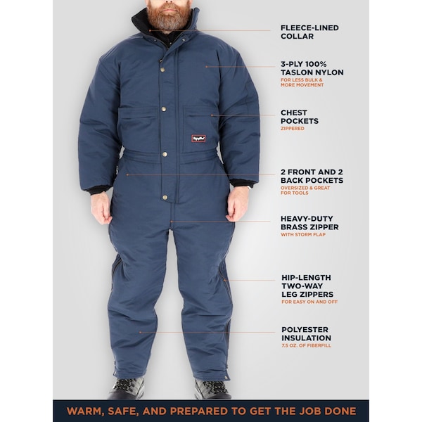 Refrigiwear Chillbreaker Coveralls, Nylon, Navy, XL - 0440RNAVXLG