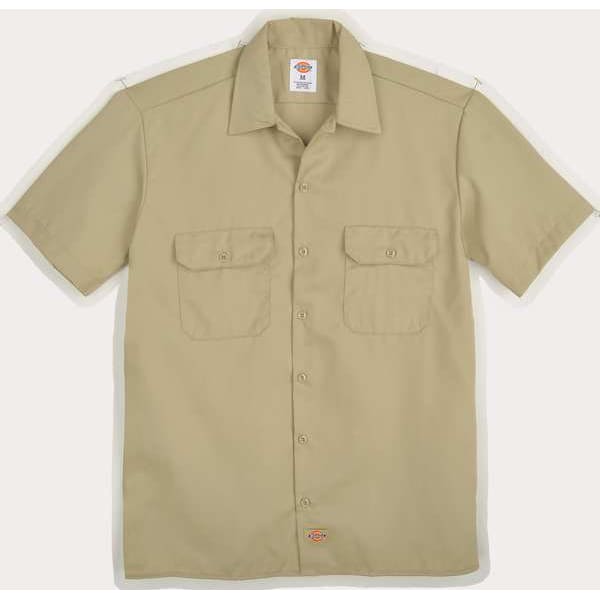 Dickies Men's Short Sleeve Work Shirt, Cotton/Polyester, Button Closure, L - 2574KH RG L